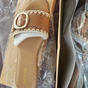 Soda Women's Tan Slide Sandals
